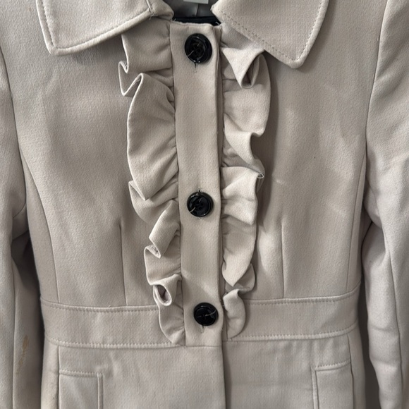 H&M Pea Coat Taupe Wool Ruffle - Picture 3 of 13
